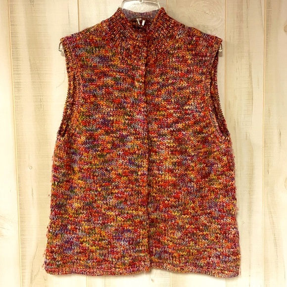 Talbots Multicolor Wool Blend Pink Yellow Blue Knit Button Vest Sz L - Picture 1 of 5